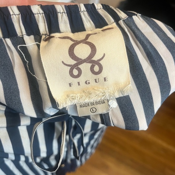 Figue 100% Silk Wide Leg Striped Pants, Navy Blue & White, Womens Size Large - Picture 6 of 7